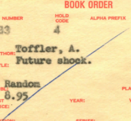 Carbon copy of 1971 order form for the book Future Shock.