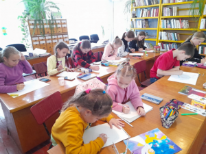 Children in village library.